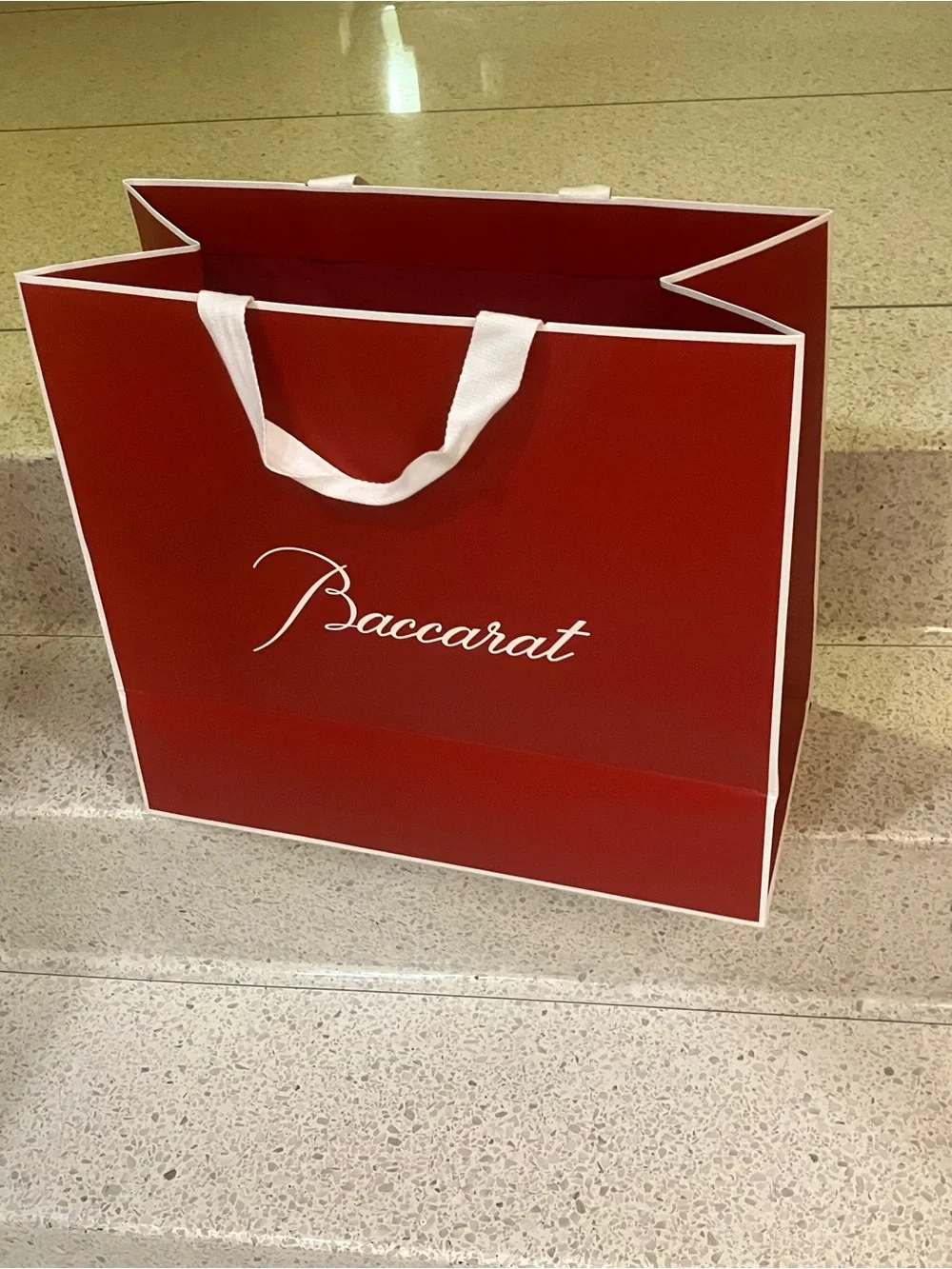 Baccarat Red Tote with White Script Logo 20 x 18 x 9.5” NEW❤️❤️